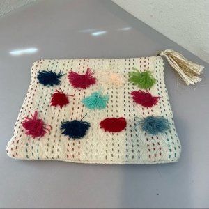 Pom Pom Wristlet Cosmetic Zipper Bag